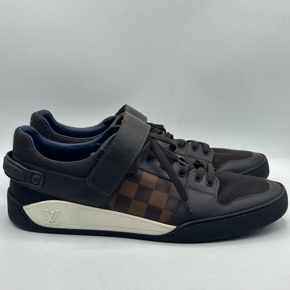 LOUIS VUITTON Elliptic Strap Sneakers Damier Ebene Brown Sz US 10.5 - Picture 2 of 8